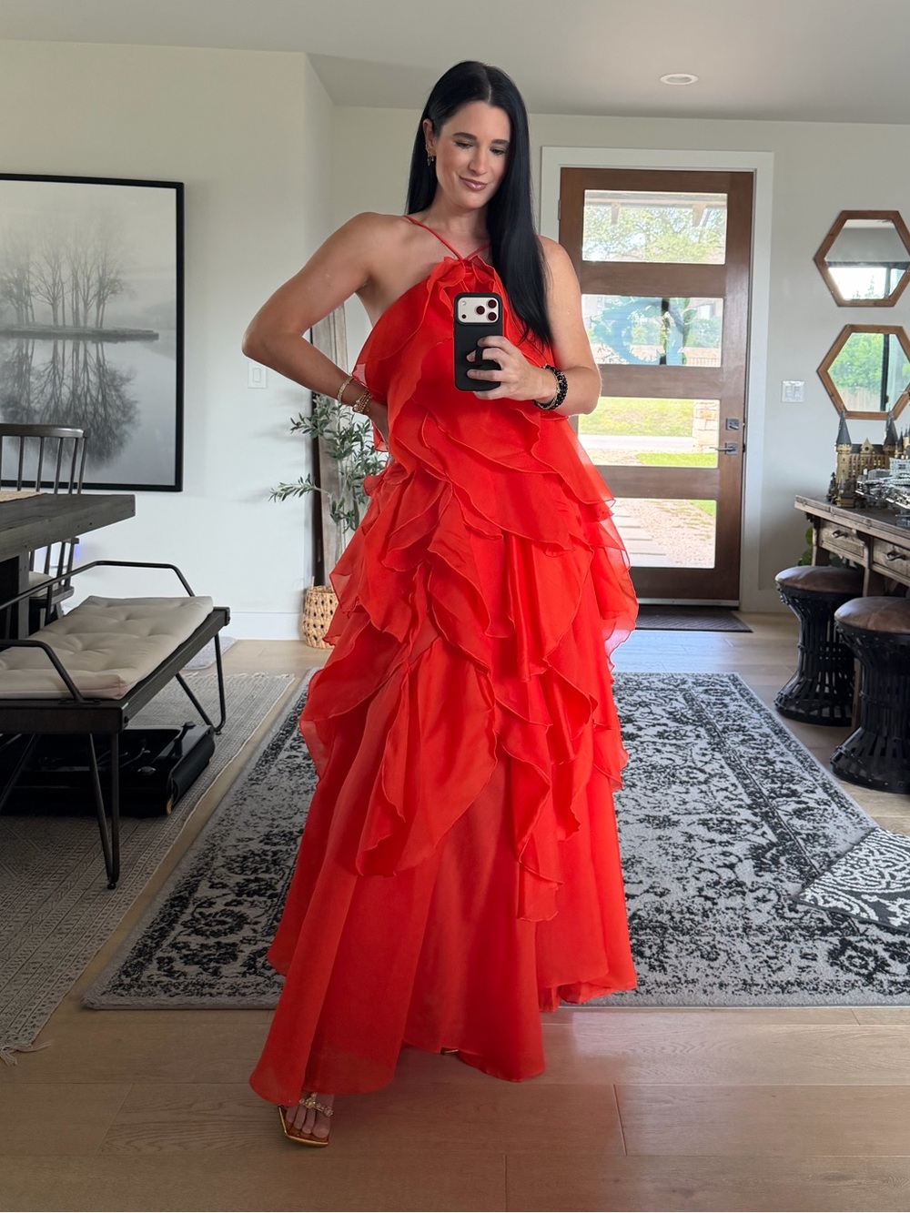 Akira Golden Hour Floral Chiffon Orange Maxi Dress